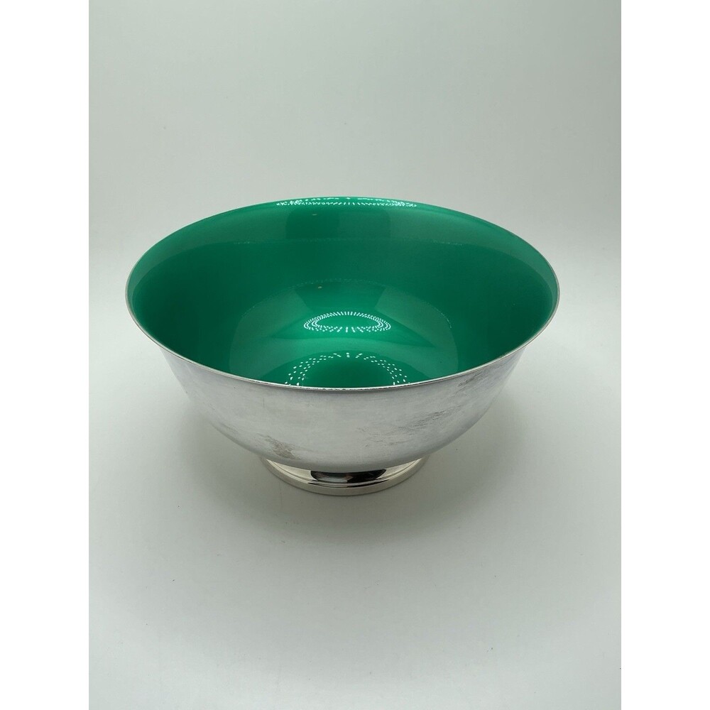 Vintage Reed & Barton Teal Enameled | Silver-plated Paul Revere Footed Bowl 1120